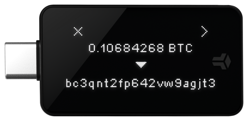 Freez Wallet hardware device showing an address